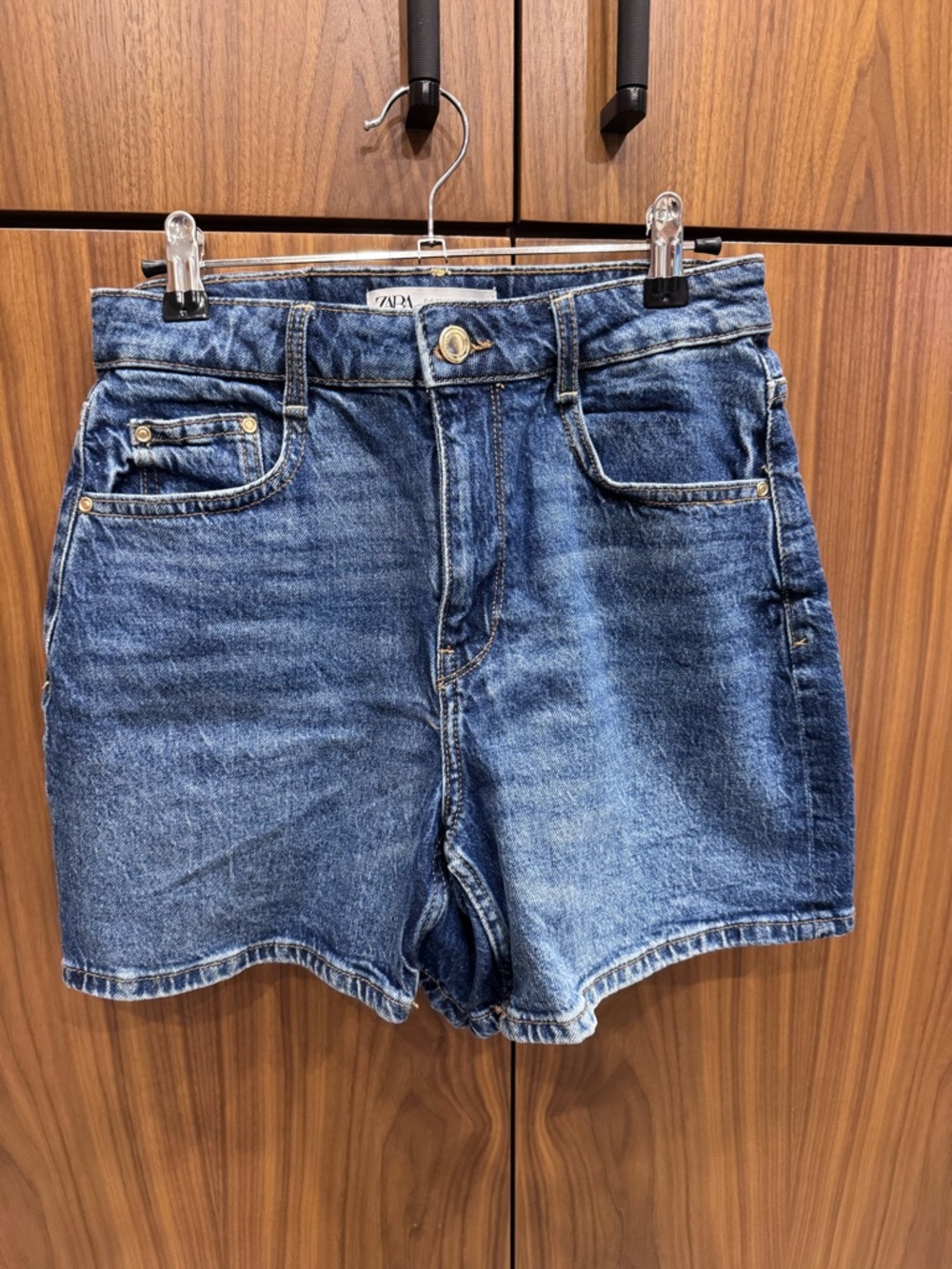 Zara Medium Blue High-Rise Denim Shorts